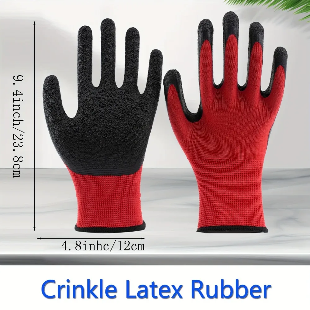 12 Pairs Breathable & Durable Safety Gloves Crinkle Latex Grip Unisex for Construction Gardening Landscaping work gloves gardening gloves