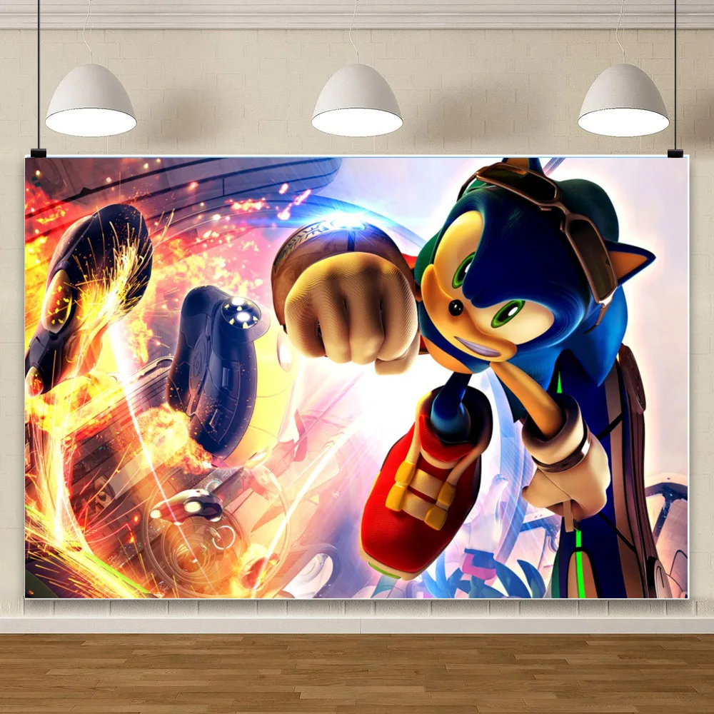 thumbnail image 1 of Fondo fotográfico de Sonic The Hedgehog para fotografía, suministros para fiestas de cumpleaños, baby shower, accesorios para niños, pancarta, decoración, juego, 1 of 5