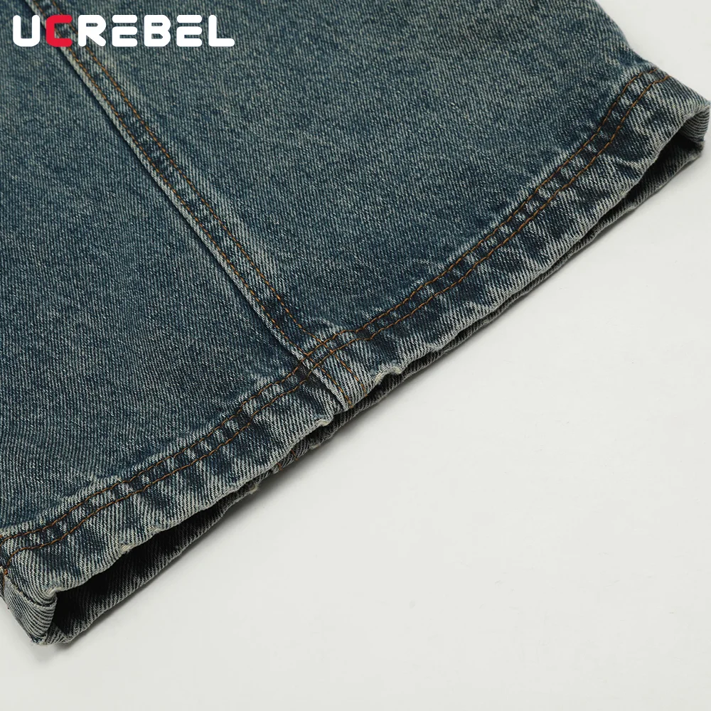 Spliced Wide Leg Jeans Mens Washed Distressed Retro High Street Loose Denim Pants Baggy Trousers Men 5