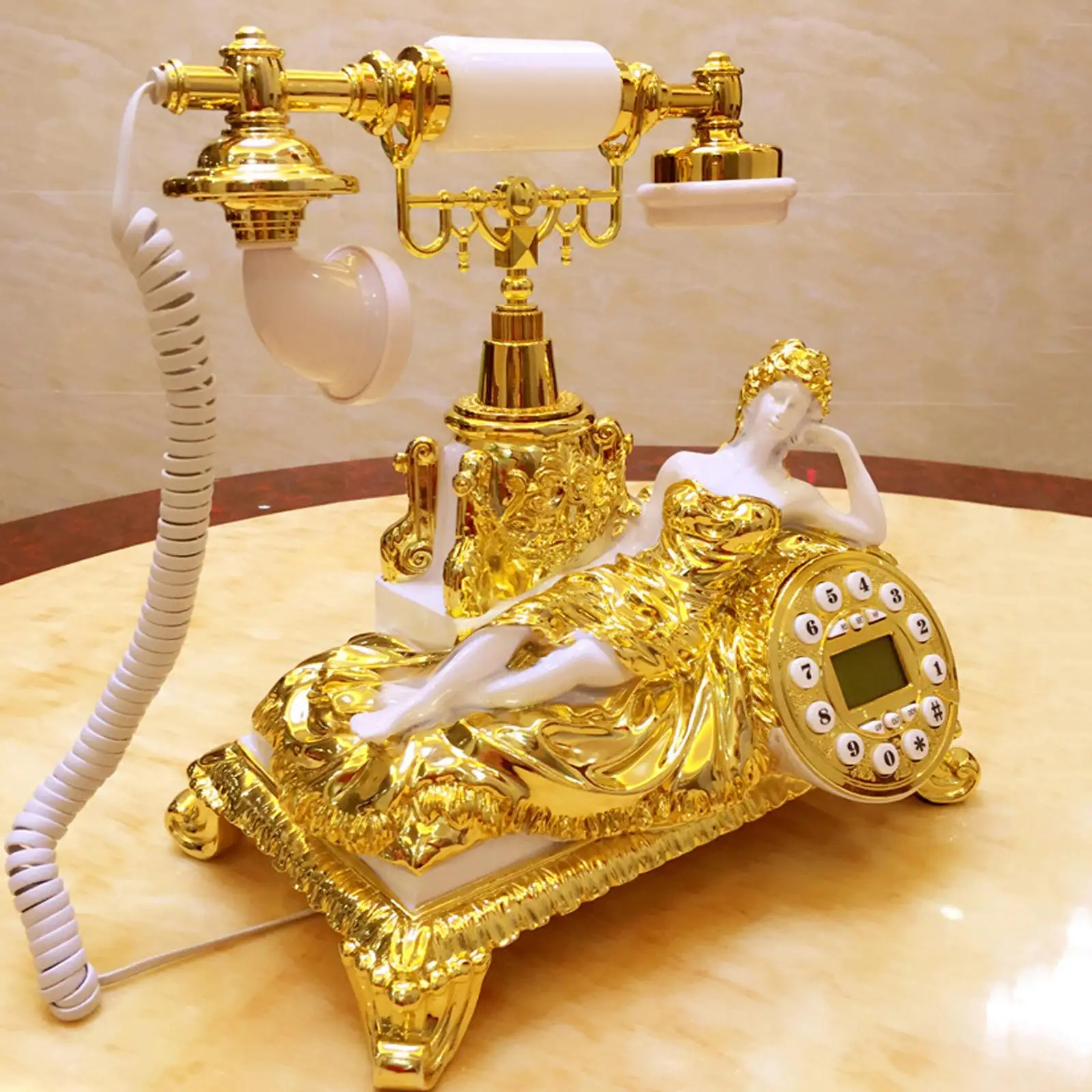 

Vintage Telephone Electronic Desk Calendar Decorative Corded Telephone Table Decoration for Desk Cafe Hotel Bedroom Home Decor