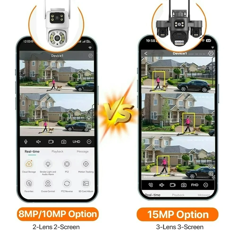 15MP HD Three Screen WIFI IP Camera Outdoor 4K Dual Lens Camera Ai Human Detection Waterproof CCTV Video Security Camera iCsee 6