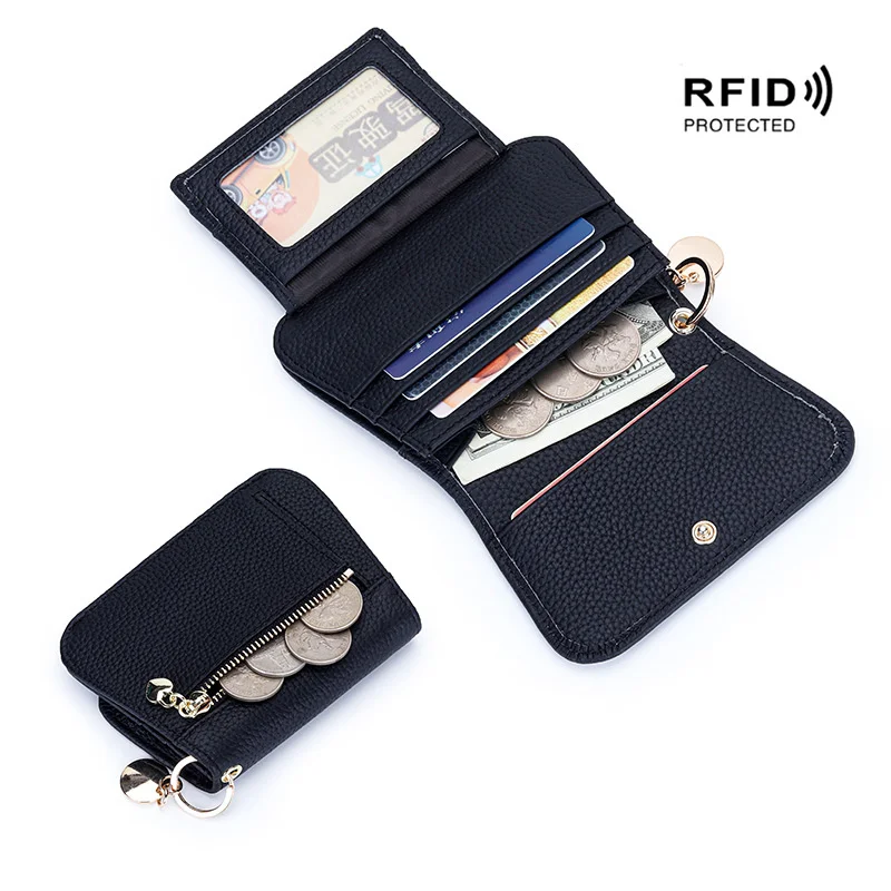 Portafoglio Donna In Vera Pelle Sottile Con Blocco RFID – Verde Minimalista Con Portamonete - 2