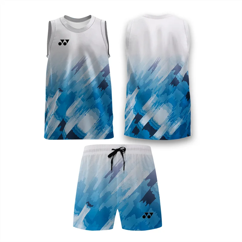 

Men's Summer Half Printed Sleeveless Sports Vest Shorts Tennis Badminton Set Fast Dry Sweat Run Fitness Two-Piece Set