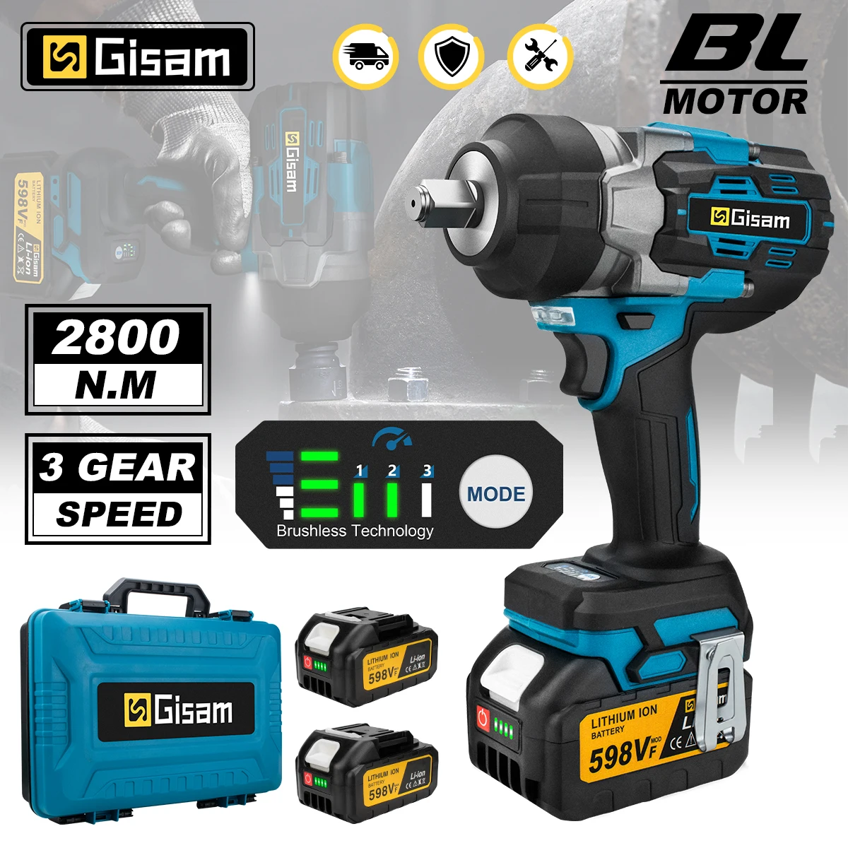 Klucz udarowy Gisam 2800N.M Brushless Electric Wrench 1/2 z EU za $80.93 / ~298zł