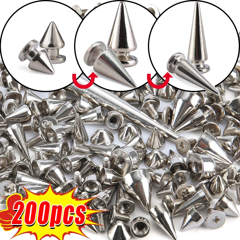 200pcs Round Clothes Rivets Metal Double Cap Cone Spikes Leather Craft Cone Stud and Spikes Garment Rivet Screwback Nail Finding