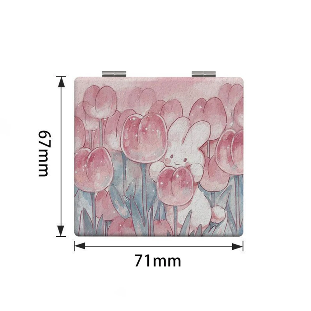 Tulips Flower Bunny Double-Sided Compact Makeup Mirror Square Folding Make Up Mirror Pocket Mirrors Portable Compact For Girls