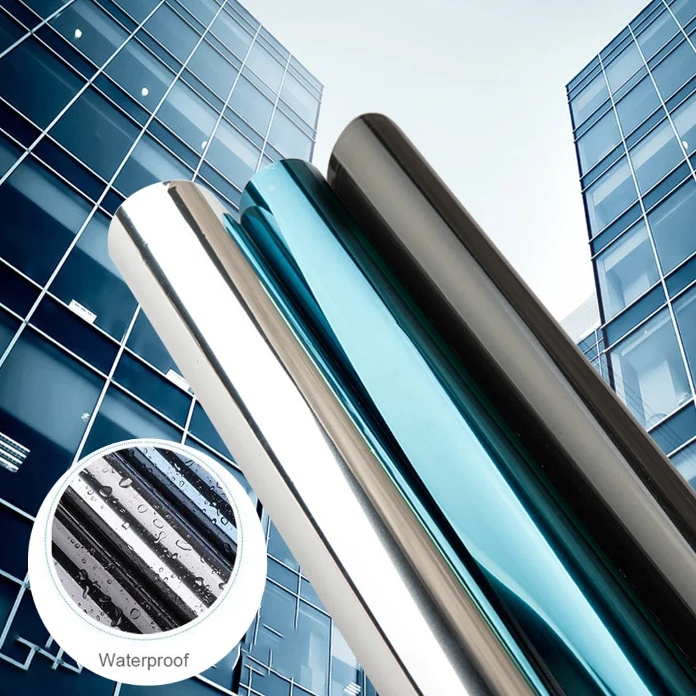Window Film Window Privacy Film 10m Sun Protection Silver One Way Mirror Reflective Solar Tint Anti-UV Self-adhesive Glass Building