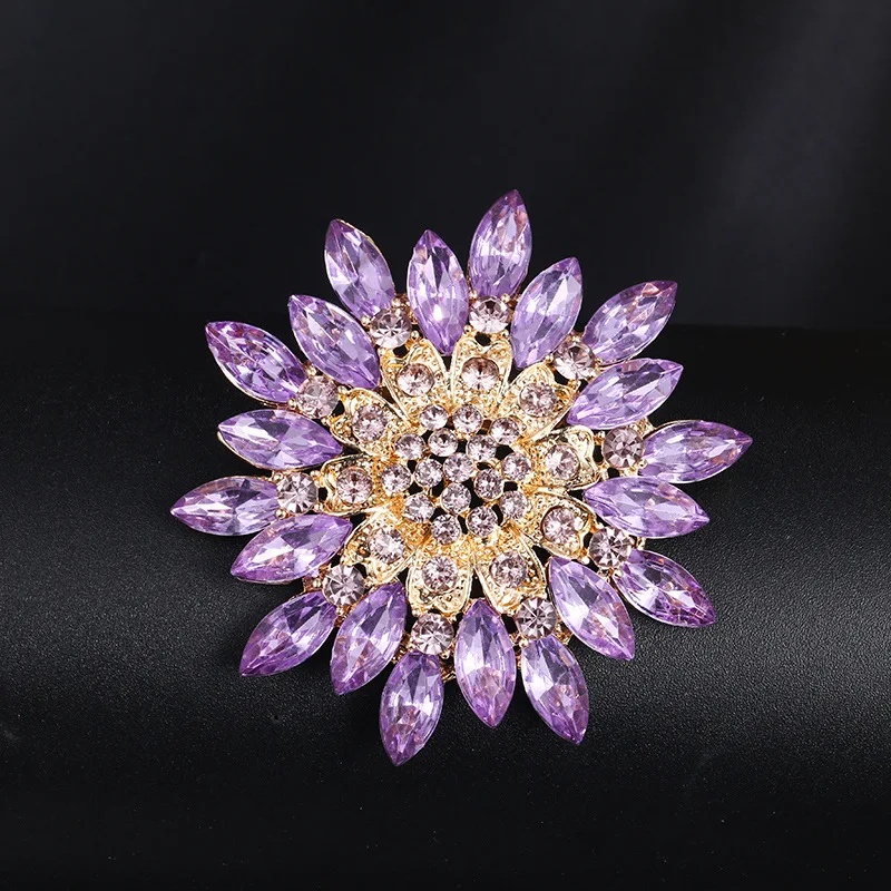 Luxury Large Size Colorful Crystal Brooch Pearl Brooches Pin Women Clothing