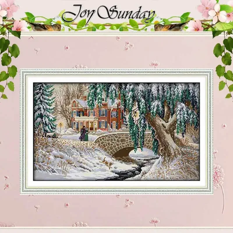 Snowscape Snowy Night Christmas Patterns Cross Stitch Embroidery Kit