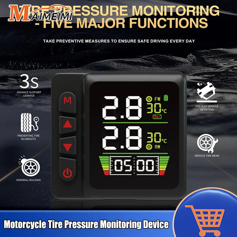 

MH Wireless LCD Display Motorcycle TPMS Tyre Temperature Tester With 2 Sensors Bike Motor Tire Pressure Monitoring Alarm System