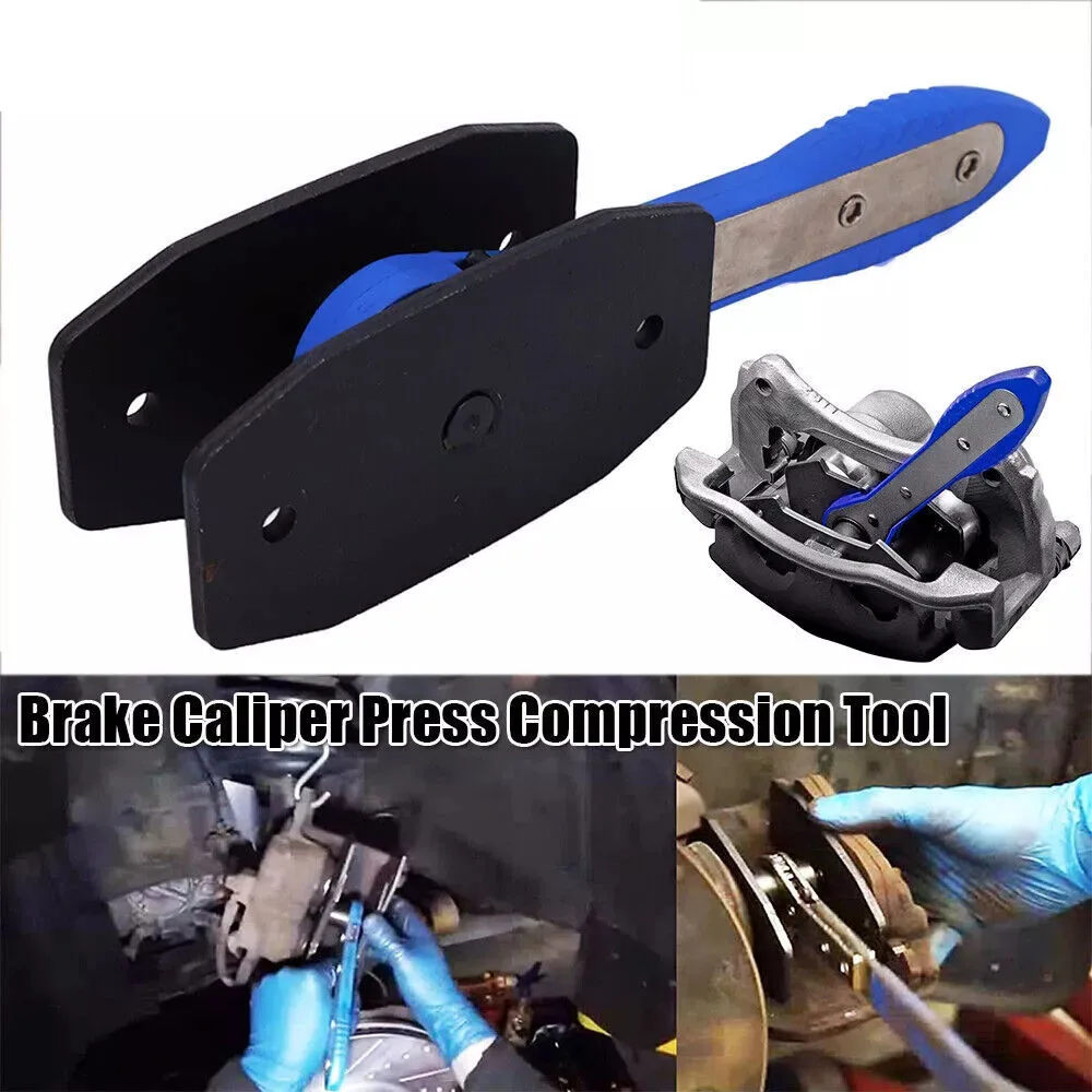 Brake Caliper Press Tool Brake Pad 360° Ratchet Piston Wrench Spreader Caliper Press Compression Tool with 2pcs Plates
