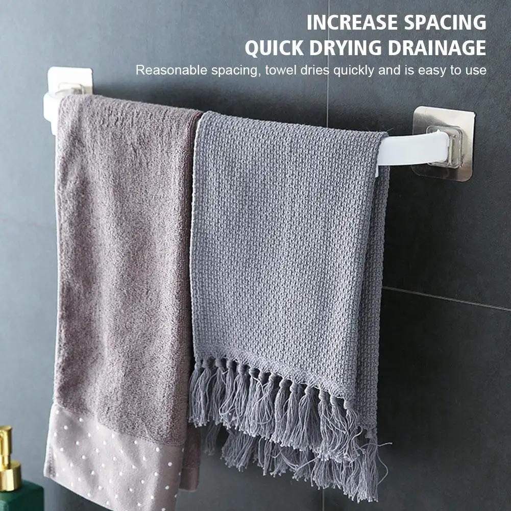 Adhesive Towel Rack Bathroom Kitchens Free Punching Rail Rack Towels Hanger Holder For Kitchen Bathroom Organizer Accessori X7R2 punch free door hanging hooks home bathroom organizer rack clothes coat hat towel hanger new bathroom kitchen accessories holder