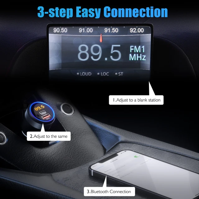 LENCENT Car FM Transmitter, Wireless Bluetooth 5.3 Radio Adapter