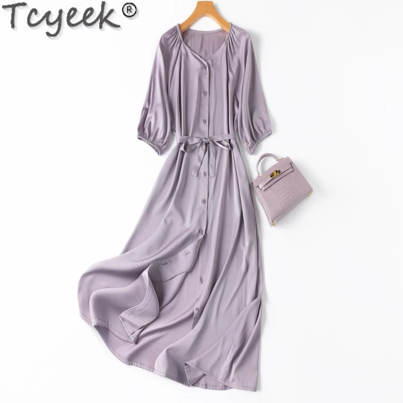 

Tcyeek 19mm 93% Mulberry Silk Womens Dresses Elegant Dresses for Women Fashion Dress Spring Summer Party Dress 24 Vestido Mujer