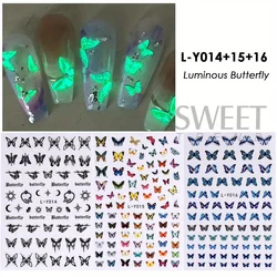 Set of 3 Luminous Butterfly Nail Decals - Colorful Blue Glow - in - the - Dark Design (L - Y014 - 16 3pcs)
