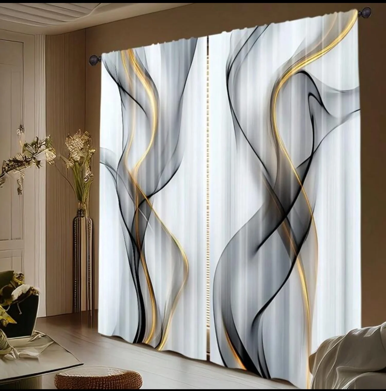 Cortinas estampadas con patrón ondulado vertical, cortinas con bolsa de poste, dormitorio y sala de estar, decoración del hogar, decoración de la habitación (v1.12.4) - Image 3