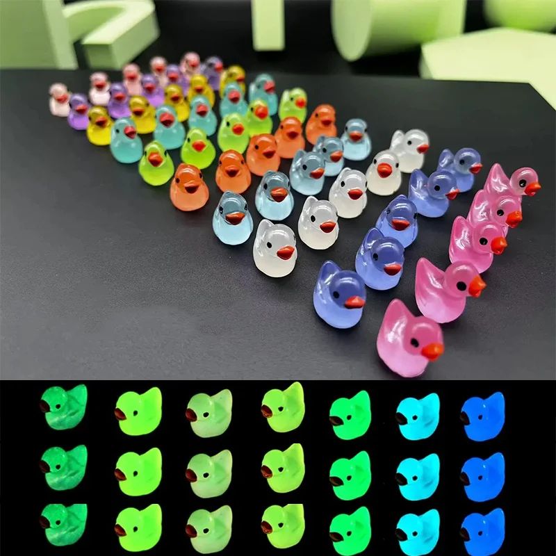 Mini Fluorescent Yellow Duck Ornament Toy Figures Tiny Resin Handicraft Micro Landscape DIY Dollhouse Decoration gl Gift 10-30PC resin toy accessories fluorescence duck toy