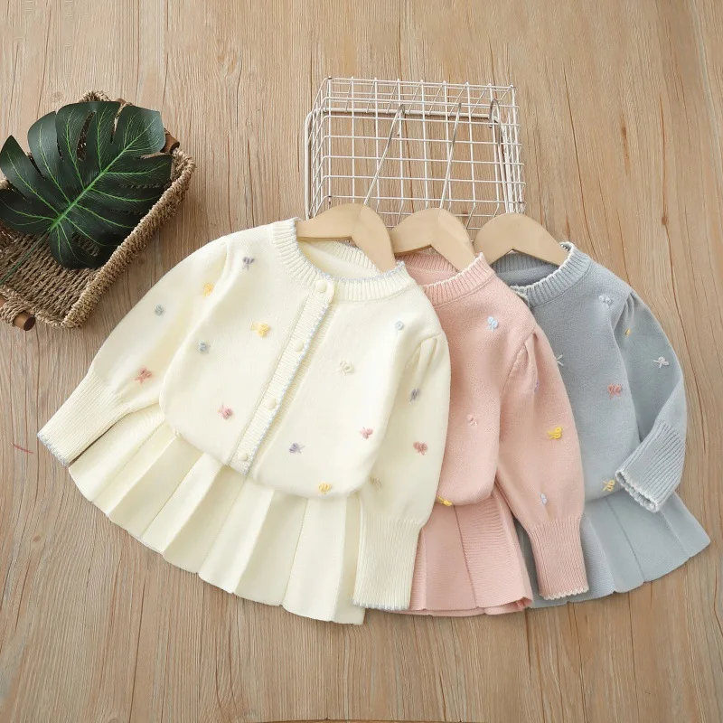 Girls Knitted Cardigan Sweater Set for Autumn