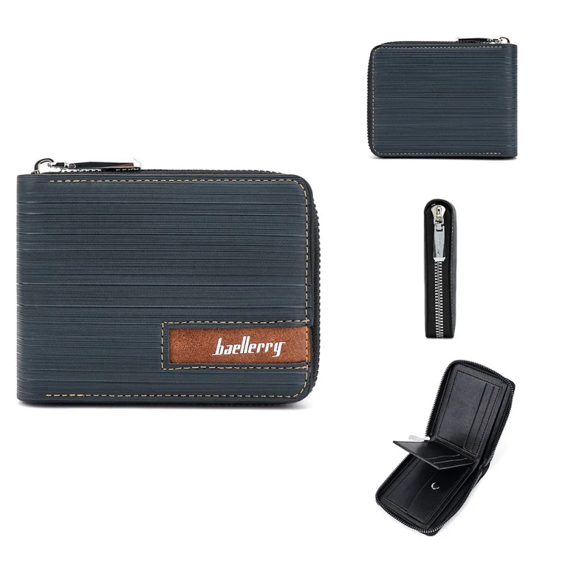 New Men's Short RFID Zip Multi Card Wallet Horizontal Student Card Holder