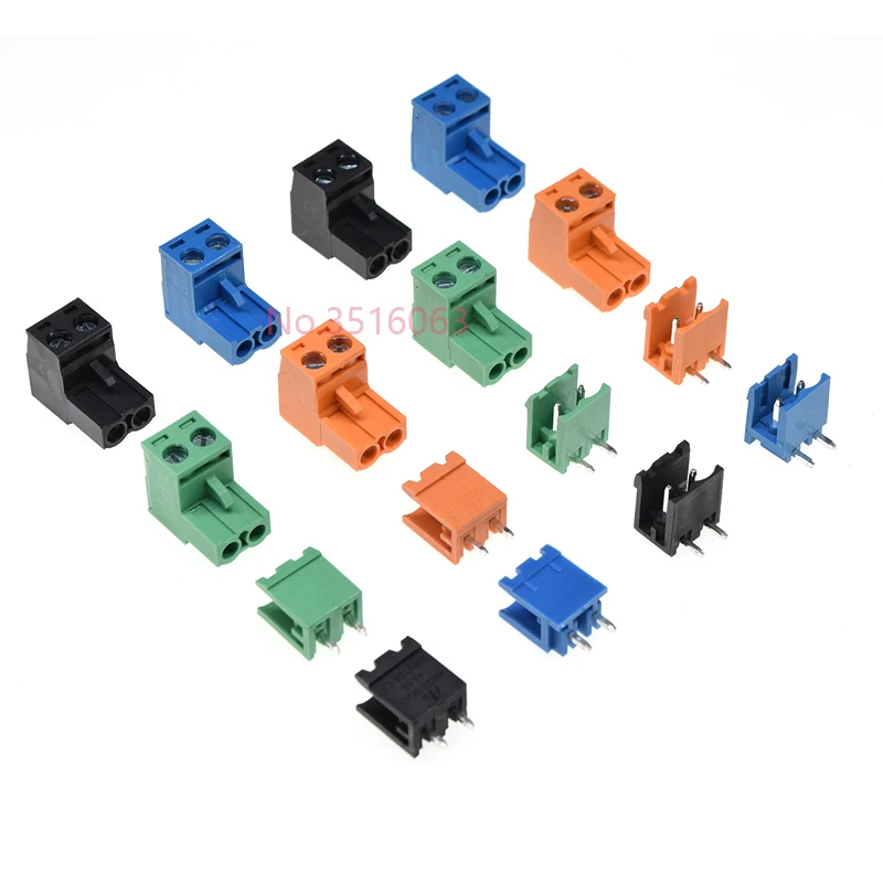 2edg 5.08mm Straight/Curved Needle Pin Pluggable Screw Terminal Block Connector Plug+Socket Green/Black/Blue/Orange 2/3/4/5/6/8P