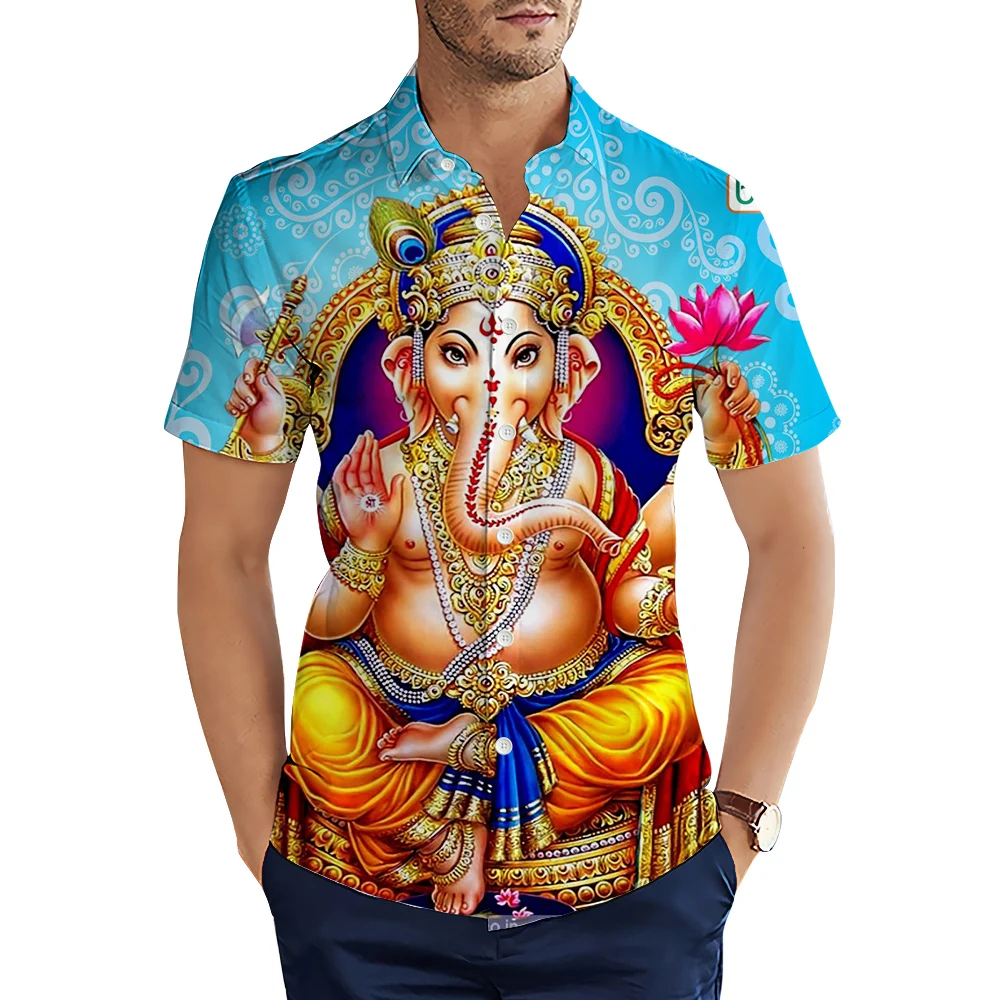 Ganesha Shiva Religion 3D Printed Hawaiian Men's For Man Clothing Short Sleeve Summer Casual Cozy Tops Male Breathable Blouse 4