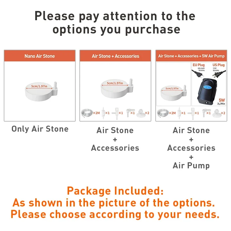3.5/5/8/10cm Nanometer Bubble Stone Fish Tank Oxygen Stone Optional 220-240V 110V Silent Air Pump for Aquarium Oxygenation 5