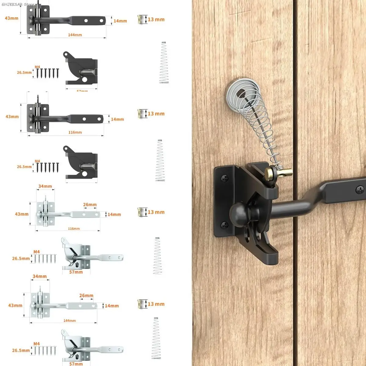 Heavy Duty Black Silver Door Latch Lock Self Locking Gate Catch Weather Protection Auto Door Latches Black Silver Lock Set