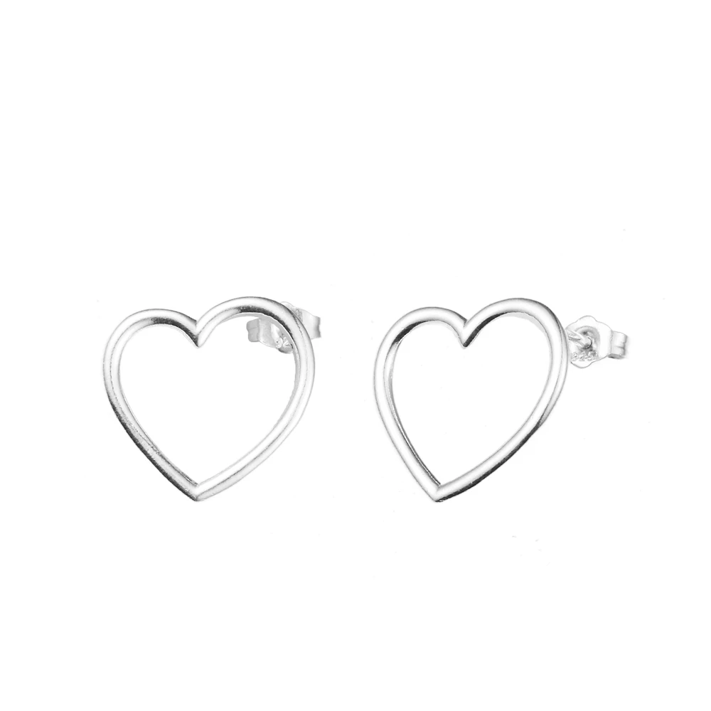 

2024 New in 925 Sterling Silver Earring Front-facing Heart Stud Earrings for Women Wedding Original Jewelry Ear Brincos