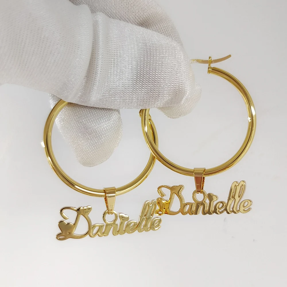 

New Custom Name Hoop Earrings Personalized Gold Color Stainless Steel Circle for Women Letter Nameplate Earring Jewelry Gift
