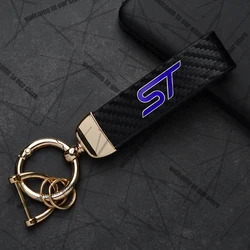 Carbon Fiber Leather and Zinc Alloy Car Keychain with ST Logo Emblem (ST)