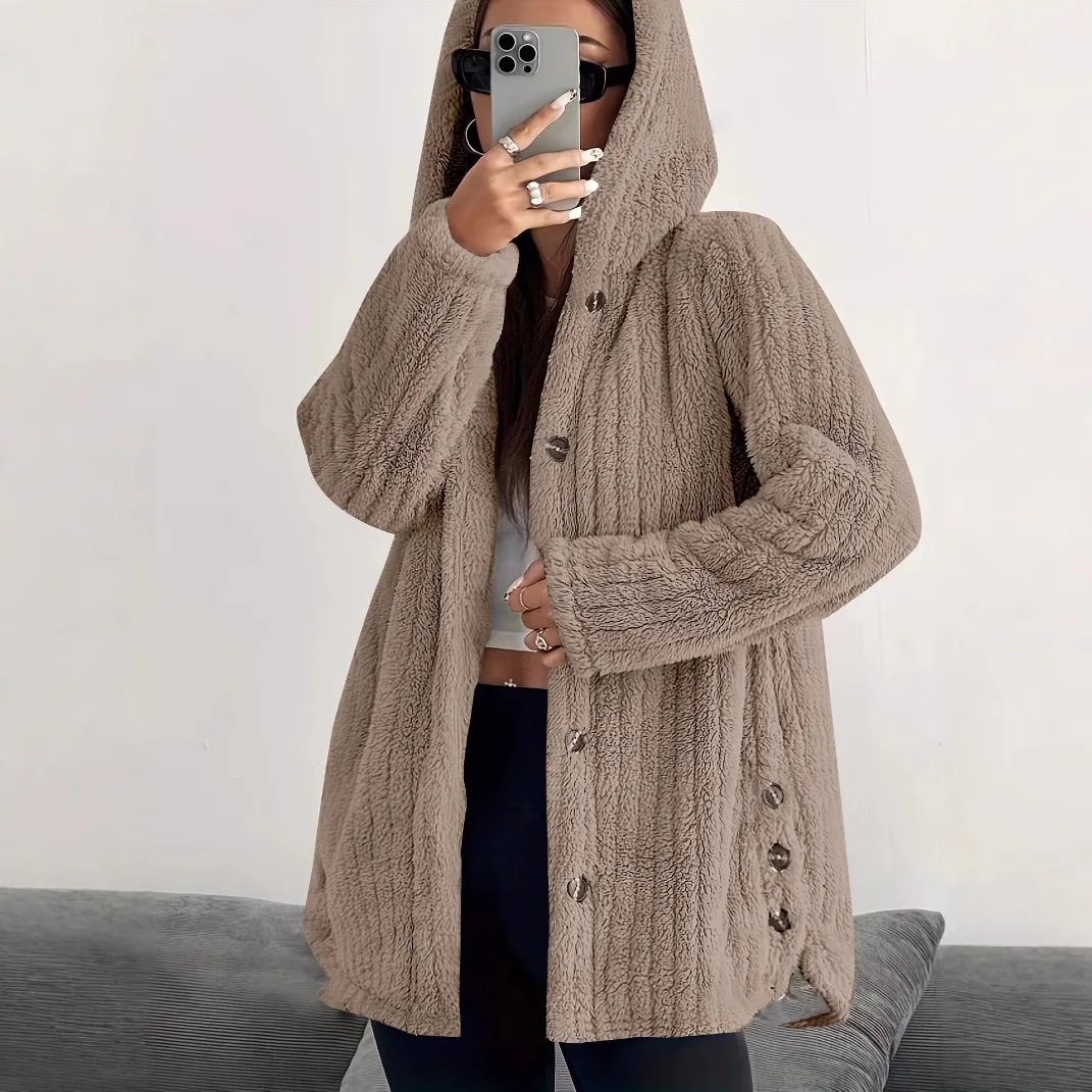 Women Autumn Winter Fleece Hoody Long Sleeve Cardigan Sweatshirt