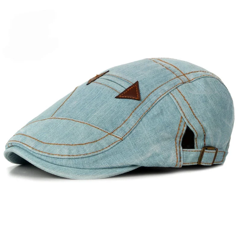 Vintage Washed Denim Baseball Cap - Unisex Distressed Arrow Beret Hat, Retro Sun Hat for Men & Women