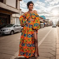 Jupe Maxi à Col Slash et Manches sulfpour Femme, Ensemble Deux Pièces, Mode Nationale Africaine, Sexy, Fente Haute, Vêtements Africains 2