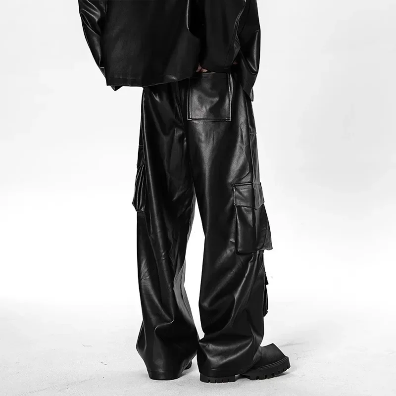 Men Spring and Autumn Multi-pocket Cargo Pants Casual Pants American Hiphop Street Punk Leather