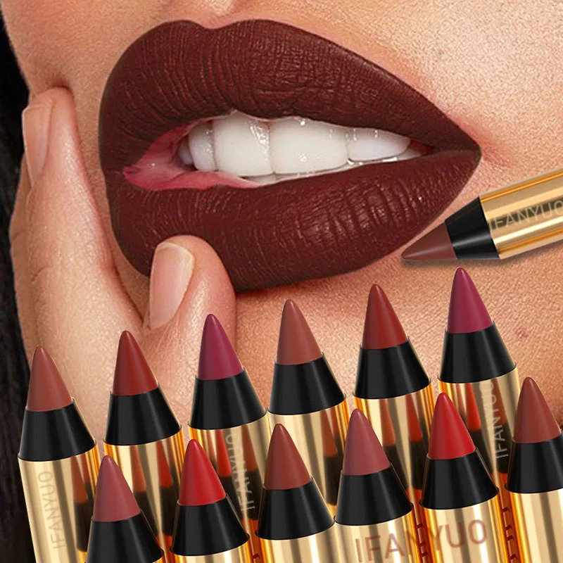 Ultra Matte Lipstick Crayon Lip Liner Pencil Silky Smooth Velvet Lip Outline Contour Non Stick Lasting Waterproof Plump Pen