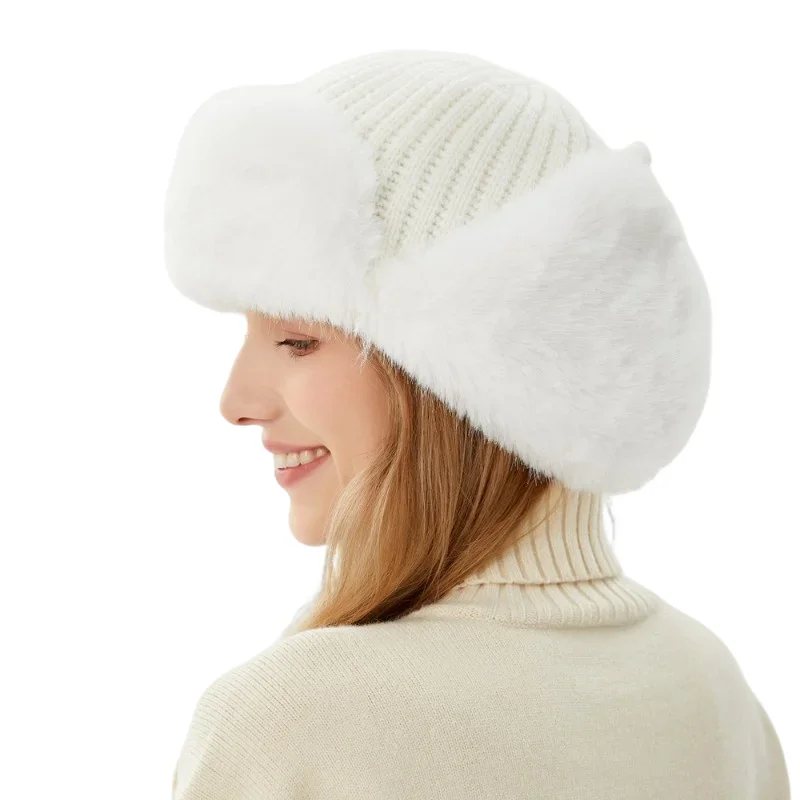 Winter Women Russia Ushanka Bomber Hats Pilot Trapper Aviator Cap Faux Rabbit Fur Earflap Snow Cap