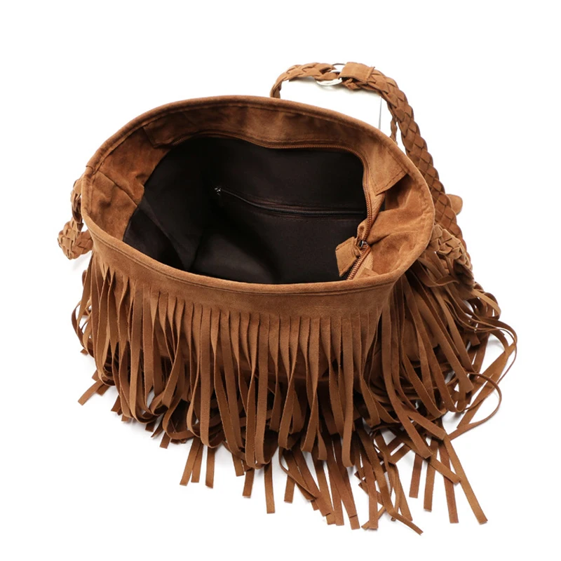 Faux Suede Women's Messenger Bags Tote Luxury Fashion Tassel Vintage Winter Designer Outdoor Travel Shoulder Ladies Handbag New