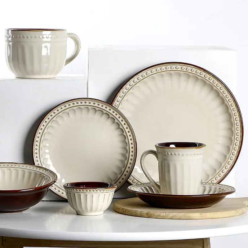6PCS Set 8inch 10inch Ceramic Creative Western Food Plate Steak Spaghetti Tableware Pasta Home Salad Bowl dishes and plates sets