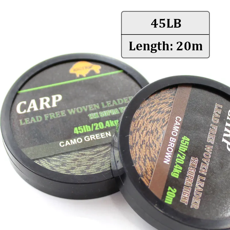 Camo green/brown lead free leader hair carp rigs fishing line 12 strand braid carp hooklink 20m/45lb fishing leash for fish fishing line