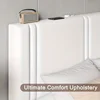 Upholstered Queen Size Bed Frame with Velvet Fabric Headboard Strong Wooden Slats Support Noise Free No Box Spring Neede 6