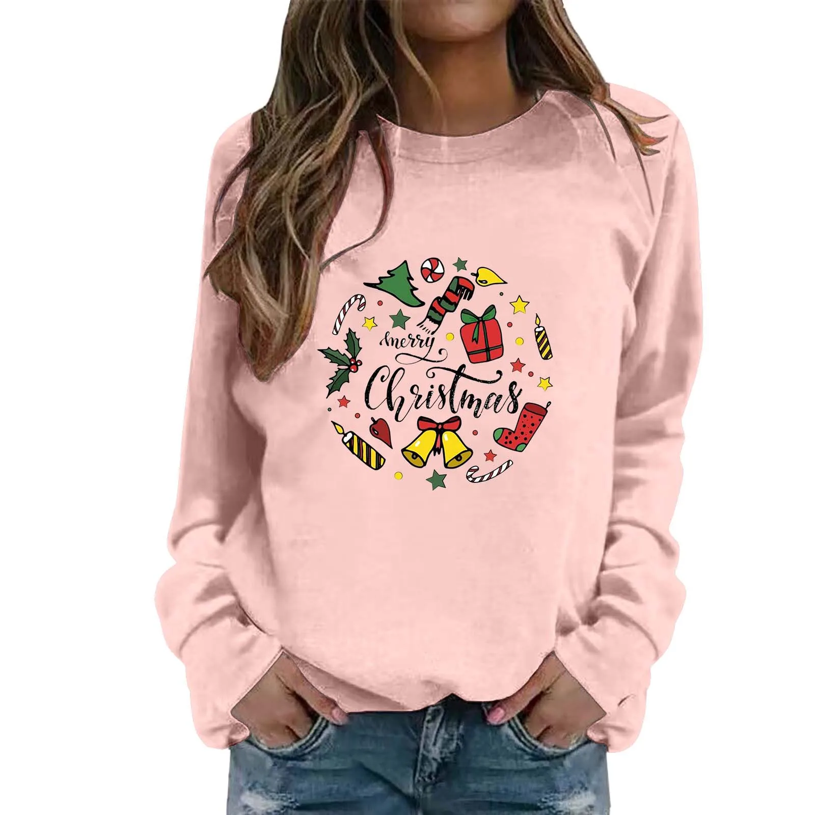 

Women's Crew Neck Long Sleeve Gift Printed Large Size Loose And Thick Fleece Hoodie Womens Half Zip Pullover Sweatshirt