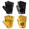 Men's Sheepskin Half Finger Fitness Gloves Black Yellow Wear-resisting Outdoor Riding Motorcycle Tactical Non-slip Cowhide Glove 1