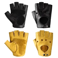 Men's Sheepskin Half Finger Fitness Gloves Black Yellow Wear-resisting Outdoor Riding Motorcycle Tactical Non-slip Cowhide Glove 1