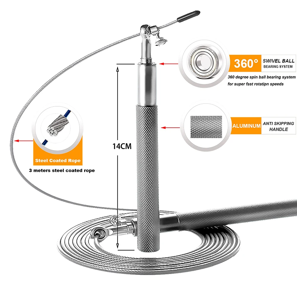Crossfit Speed Jump Rope 360&deg; Swivel Ball Bearing Adjustable Steel Coated Skipping Rope Fitness Training Boxing Sports Exercises