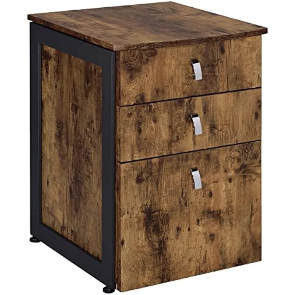 

3-Drawer File Cabinet Antique Nutmeg and Gunmetal Shelf Storage Shelving Office Chest of Drawers Documents for Documents
