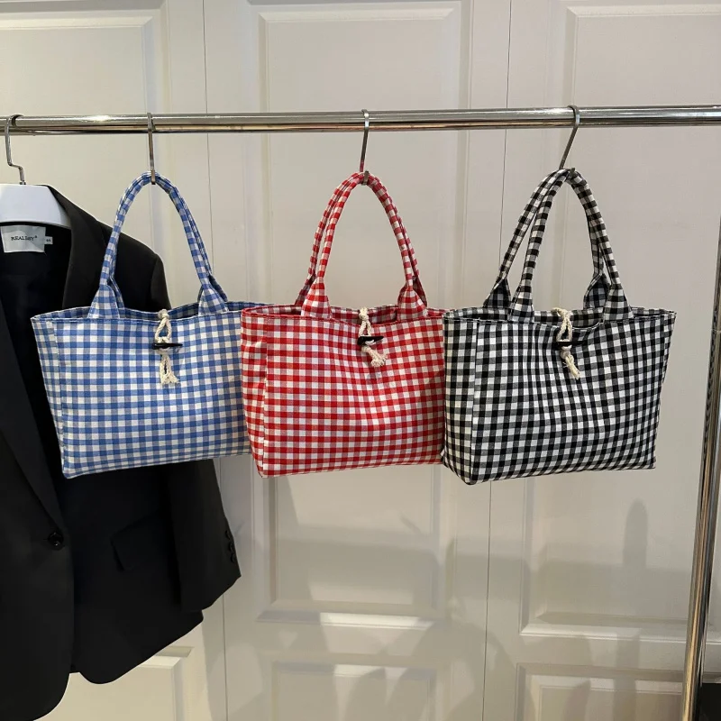 Large Capacity Student School Bag for Women New Japanese Style Harajuku Texture Handheld Tote Plaid Bag