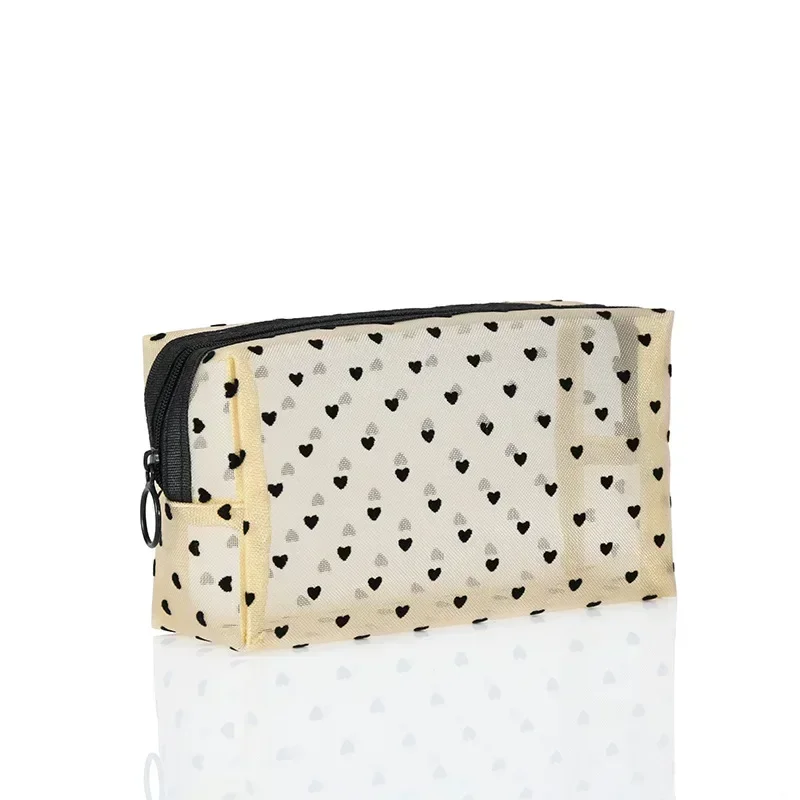 Heart-Shaped Nylon Mesh Cosmetic Bag – Multifunctional Zipper Pouch