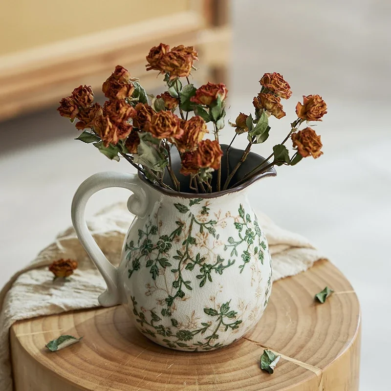 Retro Ceramic Vase Flower Vase for Home Decoration Table Decoration Pastoral Style Hydroponic Flower Arrangement Leaf Flower Pot 2