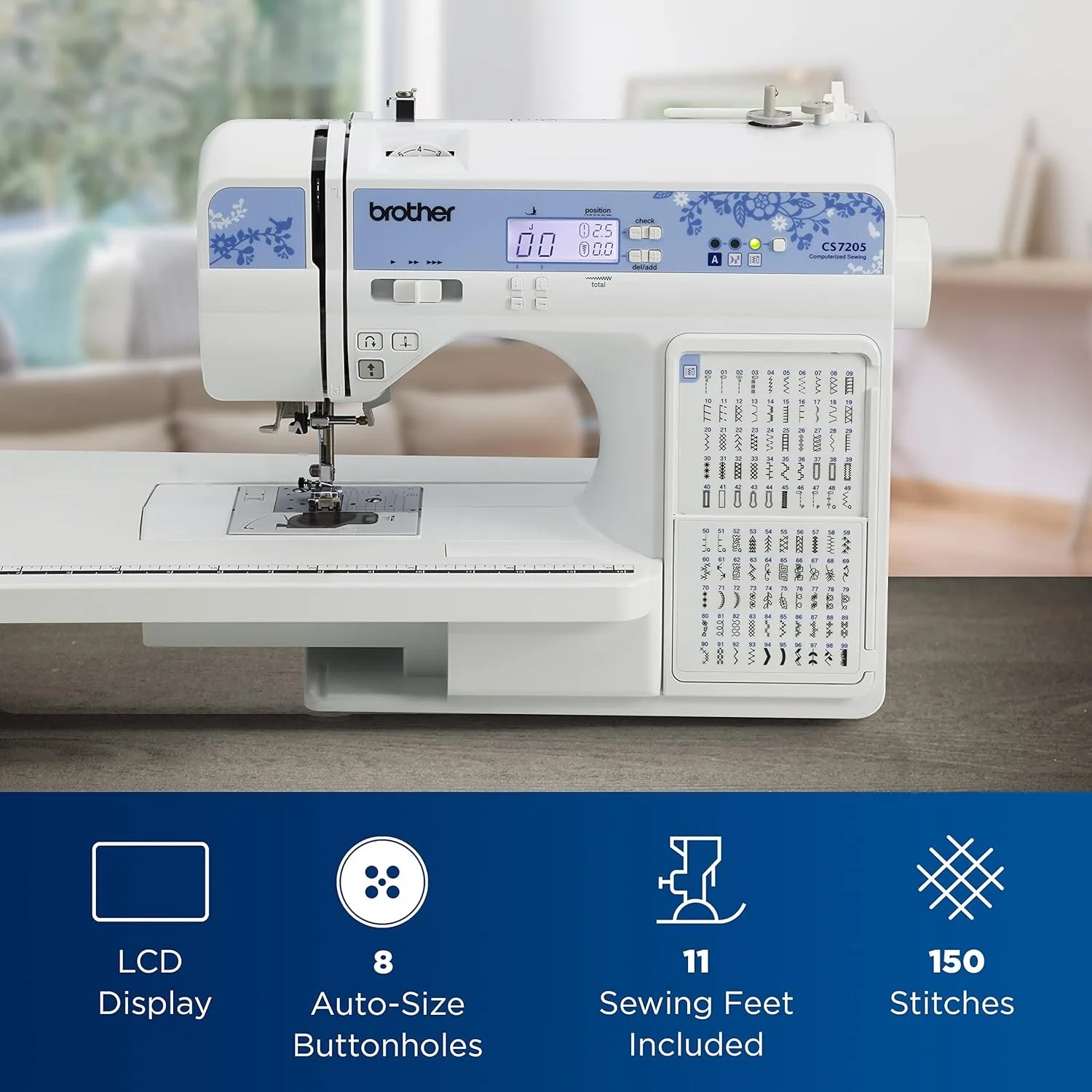 CS7205 Computerized Sewing Machine with Wide Table, 150 Built-in Sewing Stitches, 1 Font, Wide Table, 11 Sewing Feet 3