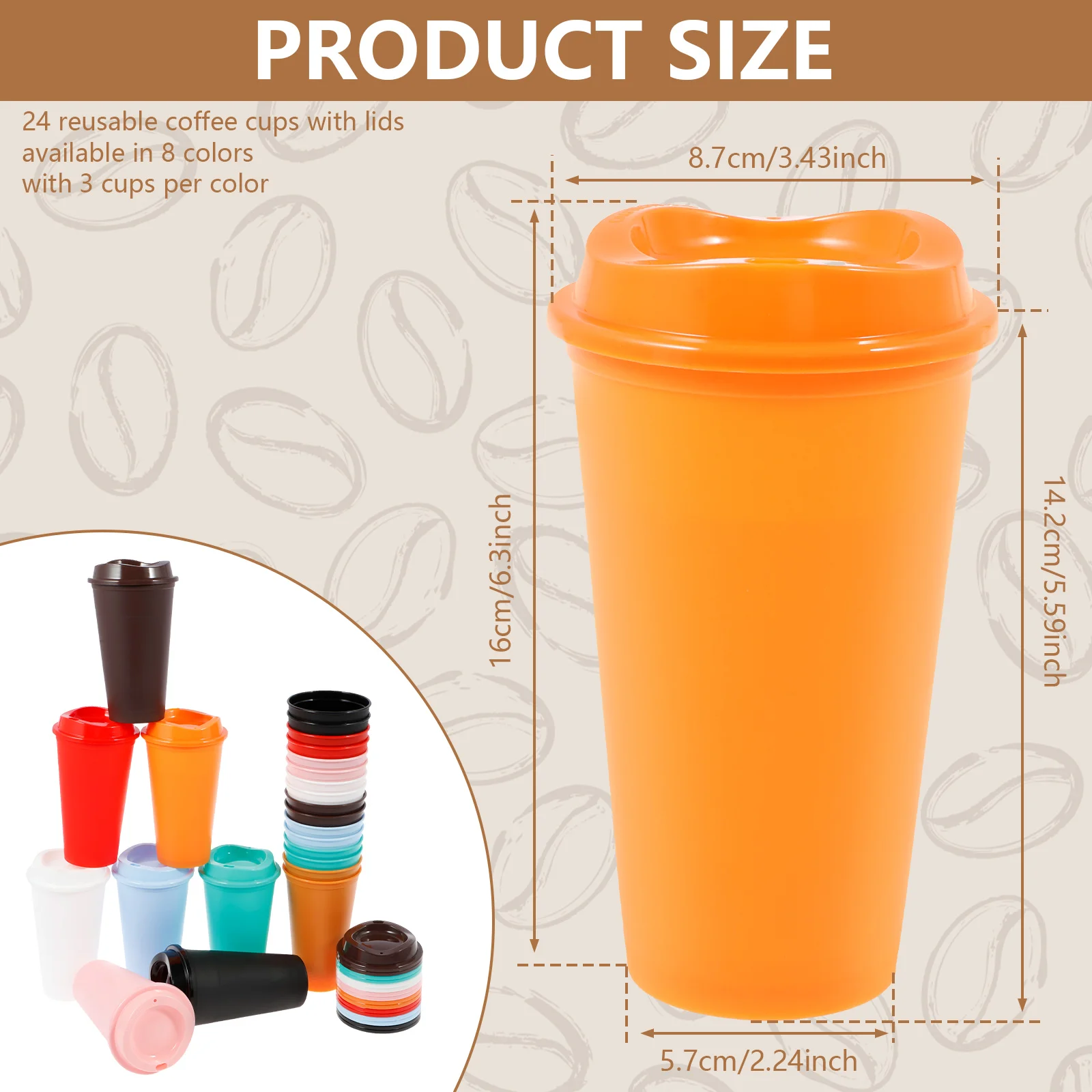 Reusable 16oz Coffee and Beverage Cups with Lids - Set of 24